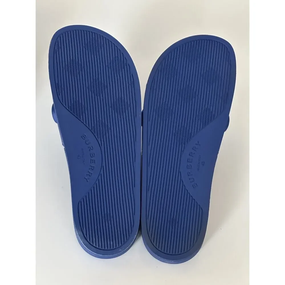 NIB $420 Burberry Eyelet Men’s Furley Royal Blue Slide Sandals 10 US 8049674 IT
